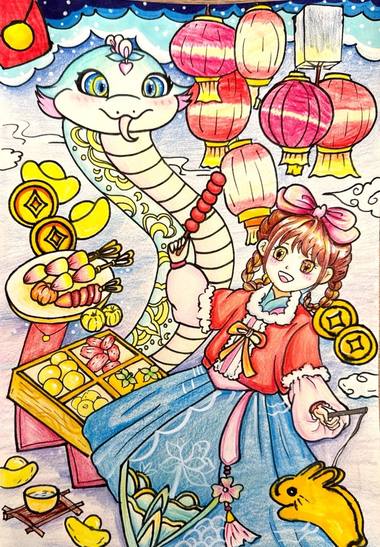 2025蛇年主题画画 简洁版（6张）